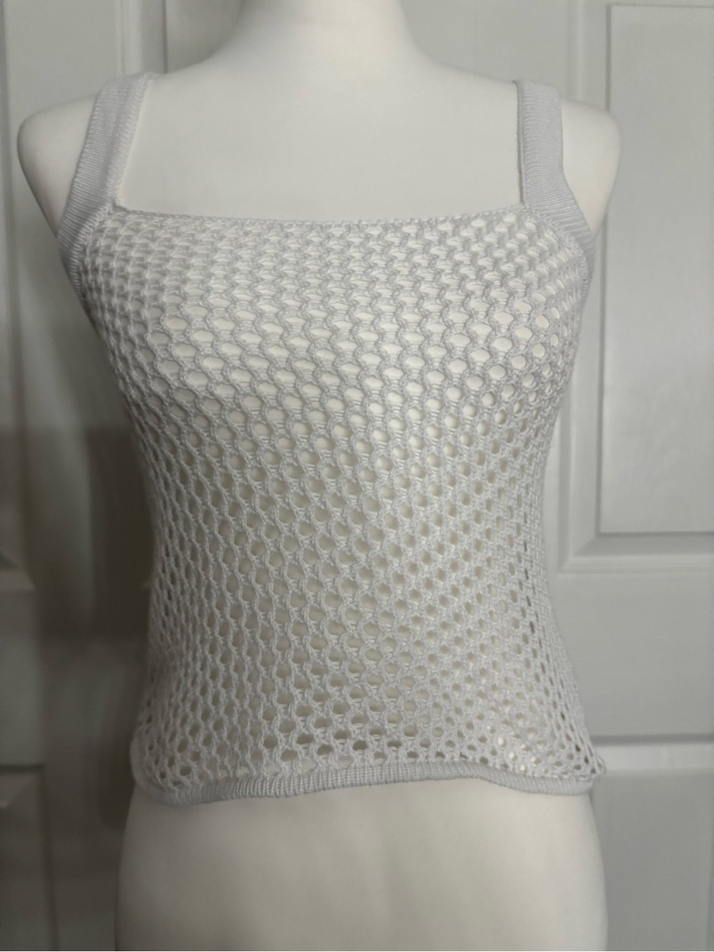Charlotte Russe White Crochet Open Knit Square Neck Wide Strap Tank Top S